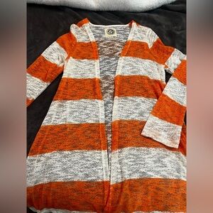 Orange and White Striped Cardigan